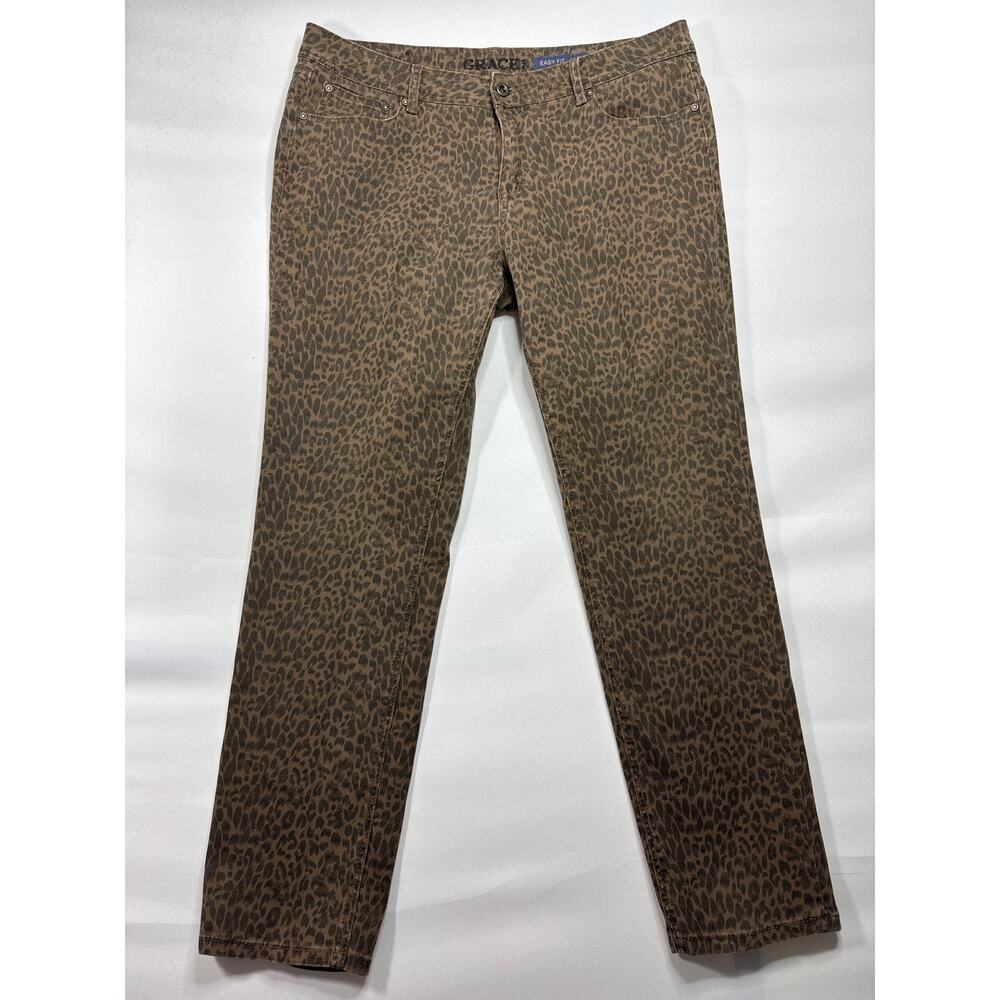 Grace in L.A. Women's Easy Fit Brown Leopard Print Pants‎ - Size 34 (34x28.5)*
